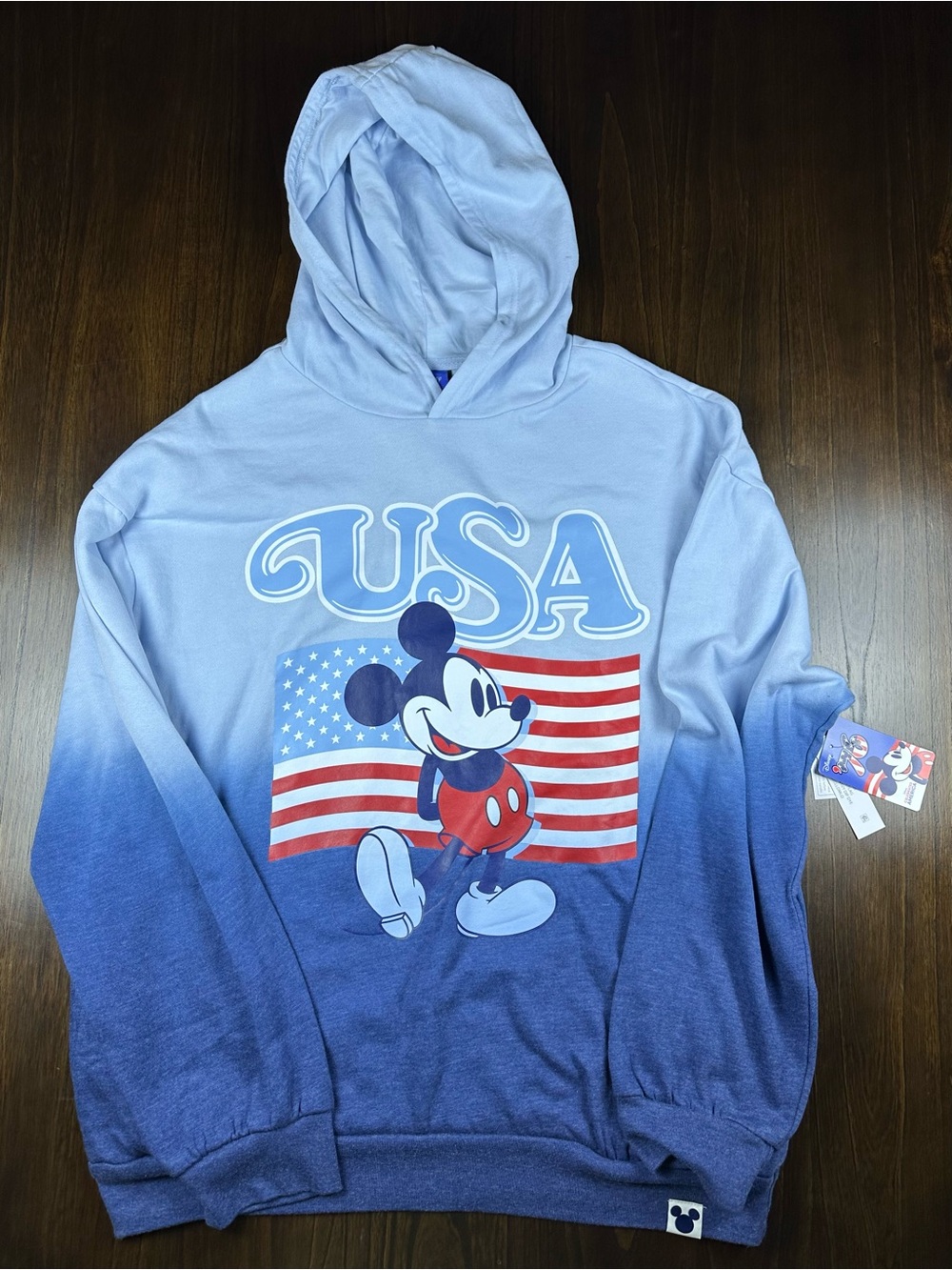 American Flag Mickey Mouse L Hooded Sweatshirt NWT
